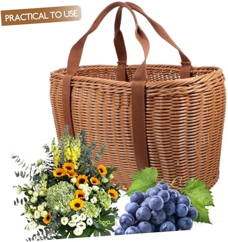 BESTonZON Capacity Woven Storage Basket Durable Imitation Rattan Picnic and Fruit Basket with Handles for Outdoor Use for Camping and Home Decor - Image 3