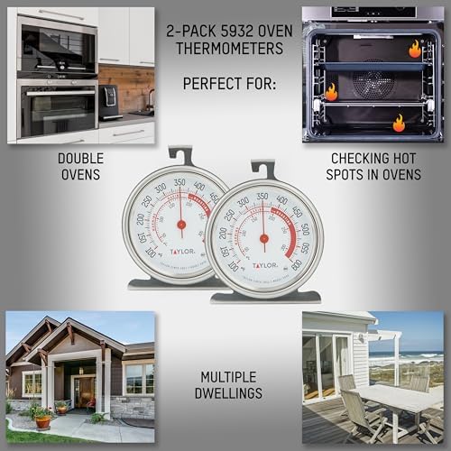 Taylor 5932 Large Dial Oven Thermometer, 3.25 Inch Stainless Steel Kitchen Cooking Thermometer for Oven, BBQ, Grill, Roasting, High Heat Resistance, Silver (Pack of 12) - Image 2