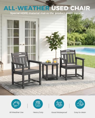 Ciokea HDPE Outdoor Patio Dining Chairs, All-Weather Furniture, Grey - Image 3