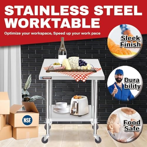 DuraSteel 30x30 NSF Stainless Steel Cart Work Table - Heavy Duty Rolling Food Prep Table Countertop Island - Metal Utility Cart on Wheels Caster, Grill Stand Storage Outdoor Kitchen Tables Bar Top - Image 4