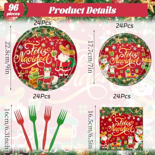 Feliz Navidad Spanish Christmas Party Dinnerware Set 96pc - Image 2