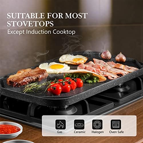 SENSARTE Nonstick Griddle Grill Pan, Pro-Grid Reversible Grill & Griddle Pan, Two Burner Cast Aluminum, Portable for Indoor Stovetop or Outdoor Camping BBQ, 19.5" x 10.7" - Image 3