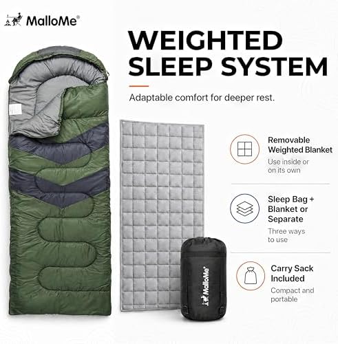 MalloMe Sleeping Bags for Adults Cold Weather & Warm - Backpacking Camping Sleeping Bag for Kids 10-12, Girls, Boys - Lightweight Compact Camping Essentials Gear Accessories Hiking Sleep Must Haves - Image 3