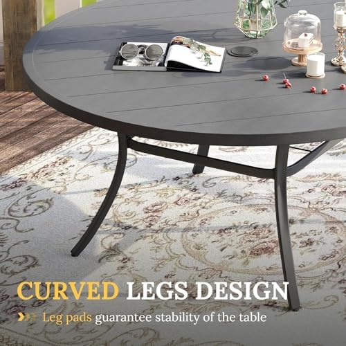 VICLLAX Large Patio Dining Furniture Set, Outdoor Dining Set for 10-60" Round Outdoor Table and Patio Stackable Chairs, Grey Tabletop and Dark Grey Fabric - Image 6