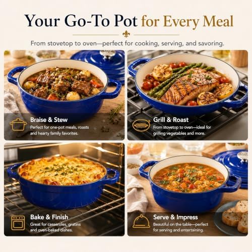 AHJ Cast Iron Dutch Oven Set - 4 Piece Nesting Enameled Cookware with Lid - Image 2