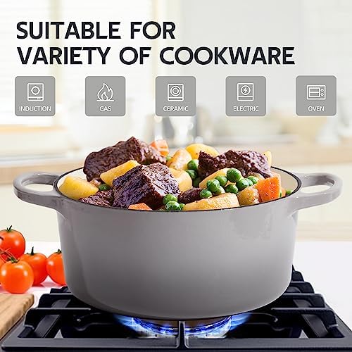 6 Quart Dutch Oven Enameled Cast Iron with Lid - Big Dual Handles - Oven Safe up to 500°F - Classic Round Pot for Versatile Cooking (Light Gray, 6 QT) - Image 3