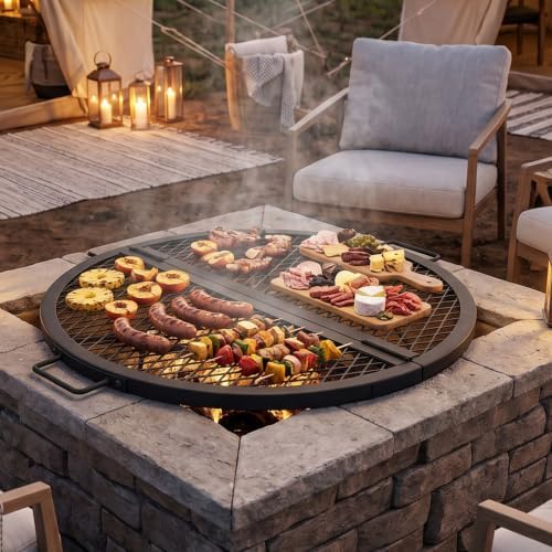 Sunnydaze Round Folding Camping Grill Grate - Portable Foldable Campfire Cooking Grate for Fire Pit - Heavy-Duty Black Steel with Handles for Outdoor Backyard BBQ - 24" Diameter - Image 7