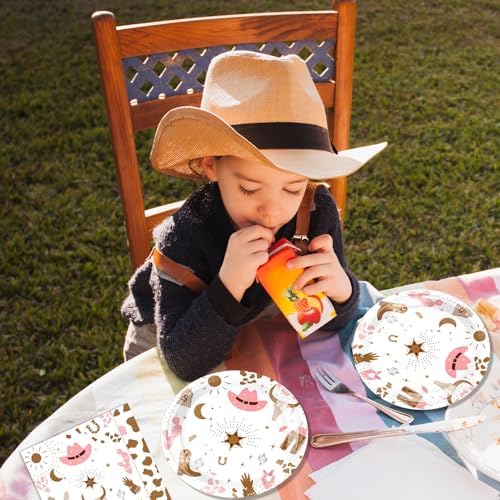40 Pcs Western Cowgirl Birthday Party Decorations Disposable Pink Cowgirl Rodeo Tableware Set Includes Cowgirl Plates and Napkins for Kids Baby Shower Fire Camping West Party - Image 5