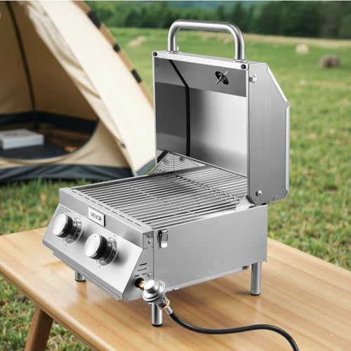 VEVOR Tabletop Gas Grill, 2-Burner Stainless Steel Portable Propane Grill, with Built-in Thermometer, Travel Locks, Weatherproof Lid, 15,000 BTU Total, for Outdoor Cooking, Patio, Party, Camping, RV - Image 7