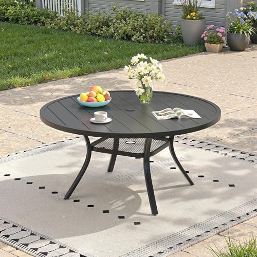 Outdoor Dining Table for 6, 47.2" Round Outdoor Table with Adjustable Umbrella Hole, All-Weather Metal Patio Dining Table for Lawn Garden Backyard Deck, Black by ProvideOutdoorSolutions