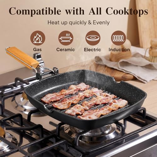 GiPP 11 Inch Nonstick Grill Pan with Folding Handle,Square Grill Skillet - Image 6