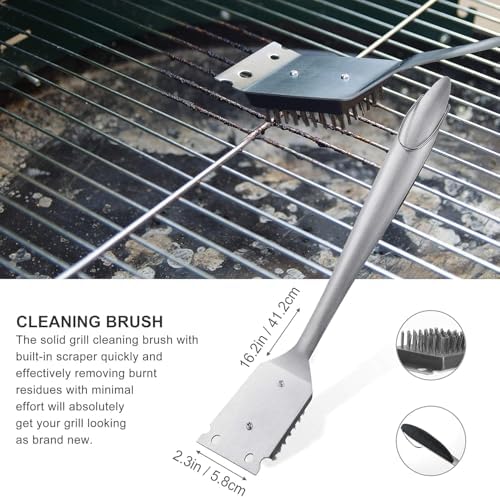 grilljoy 8PCS BBQ Grill Tools Set with Extra Thick Stainless Steel Spatula, Fork, Tongs & Cleaning Brush - Complete Barbecue Accessories Kit with Portable Bag - Perfect Grill Gifts for Father's Day - Image 6