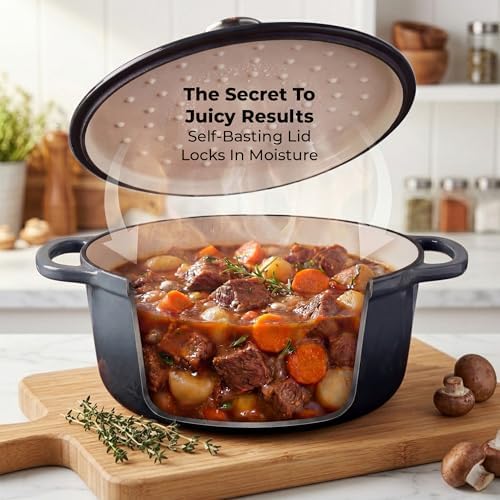 Zulay Kitchen 5 Quart Enameled Cast Iron Dutch Oven Pot with Lid – Premium Durability & Oven Safe up to 500°F – Heavy Duty Cookware Perfect for Bread Baking, Stews, Braising & Roasting – Gray - Image 4