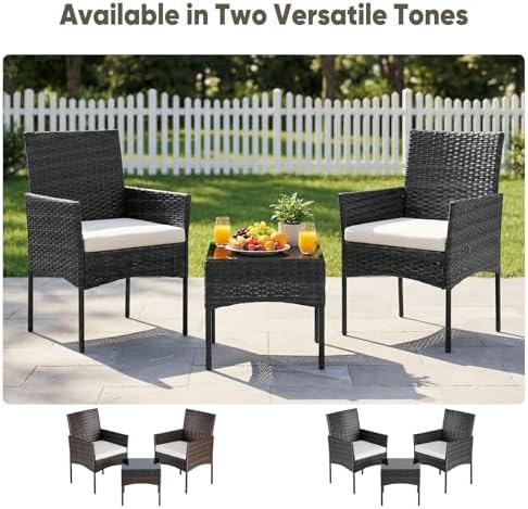 DUMOS 3-Piece Patio Furniture Set, Outdoor Wicker Bistro Set, Black - Image 4