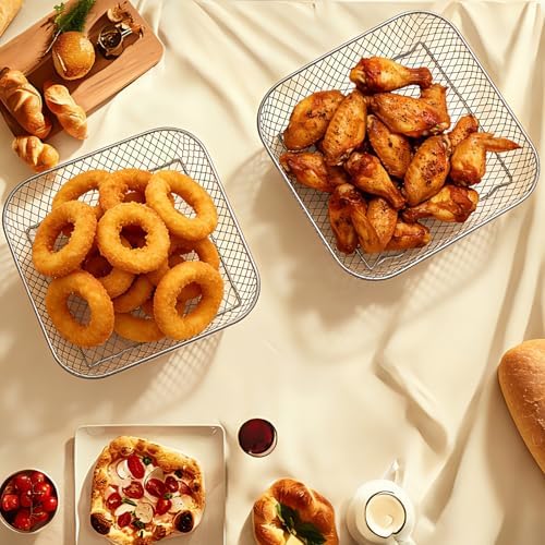 Air Fryer Rack Square,8.2 inch Stainless Steel Air Fryer Grill Basket with 25pcs Liners Stackable,6-8 QT Air Fryers Accessories for Cosori, Instant Vortex 6QT XL, Ninja Pro XL 6.5 QT - Image 2