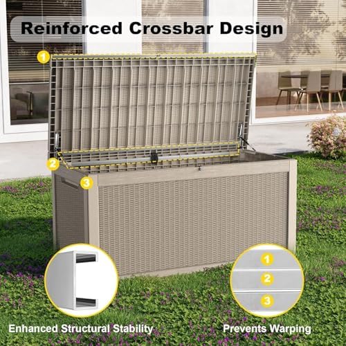 360 Gallon Outdoor Storage Box,Large Deck Box Waterproof UV Resistant,Lockable& Resin Storage Container for Patio Furniture Cushions Garden Tools and Pool Accessories(Grey, 360 Gallon) - Image 4