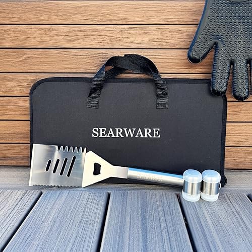 Barbecue Grill Tool Set - Stainless Steel - Strong Durable Design - Heat Resistant Glove & Bristle Free Grill Brush - Thermometer, Meat Injector, & Corn Skewers - Perfect For Smokers & Grills - Image 4