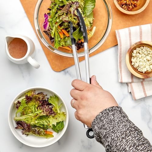 Tovolo Stainless Steel Tongs with Silicone Tip 9” 9” 12 Inch Oatmeal Thyme Green Black Heat Resistant Kitchen Tongs for Cooking Grilling Air Fryer, Stainless Steel Dishwasher Safe Metal Tong Set of 3 - Image 2