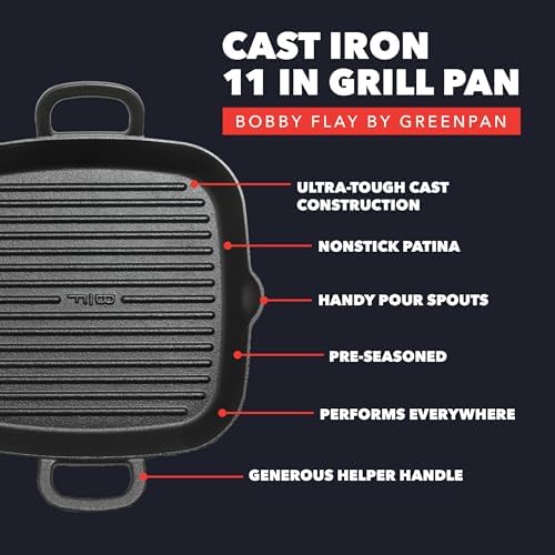 GreenPan x Bobby Flay 11" Pre-Seasoned Cast Iron Square Grill Pan - Image 4