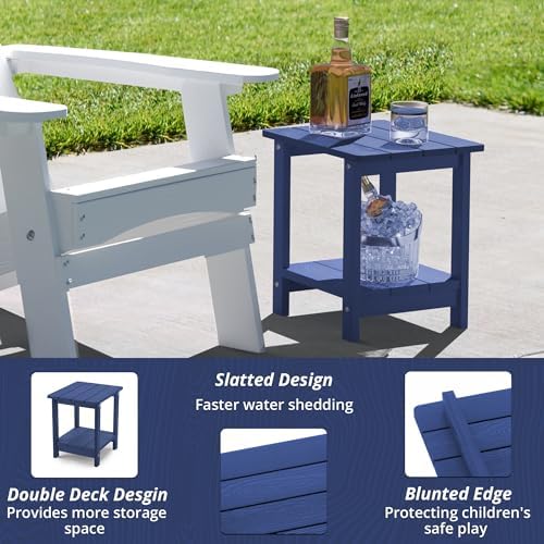 LUE BONA Outdoor Side Table, 2-Tier HDPS Small Patio Table, Navy - Image 5