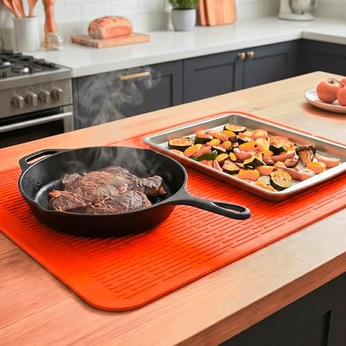 MicoYang Silicone Dish Drying Mat for Multiple Usage,Easy clean,Eco-friendly,Heat-resistant Silicone Mat for Kitchen Counter or Sink,Refrigerator or Drawer Liner Orange 3XL 28 inches x 18 inches - Image 6