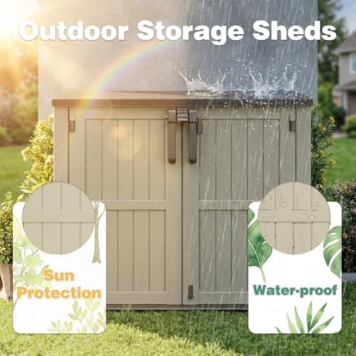 LHBcraft Waterproof Outdoor Storage Box 36 Cu Ft with Lockable Doors,Portable Outdoor Storage Shed,Horizontal Outdoor Storage Cabinet for Garden,Brown-Beige - Image 4