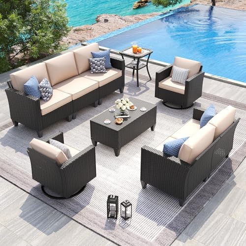 UDPATIO Patio Furniture Set, 6 Pieces Outdoor Furniture Sets with Rocking Swivel Chairs, Wicker Rattan Outdoor Conversation Set with Storage Table and Waterproof Covers for Backyard, Deck, Porch, Khak by UDPATIO