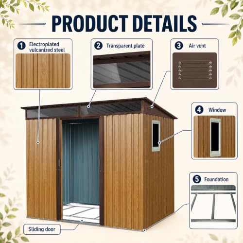 8X6 FT Outdoor Metal Storage with Lockable Sliding Doors - Image 6