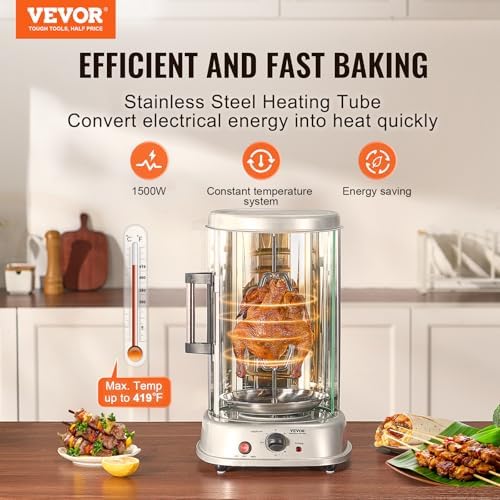 VEVOR Shawarma Grill Machine, Vertical Chicken Shawarma Cooker Machine Countertop, Electric Stainless Steel Broiler Gyro Rotisserie Oven Doner Kebab Machine, for Home Restaurant Kitchen Parties - Image 2