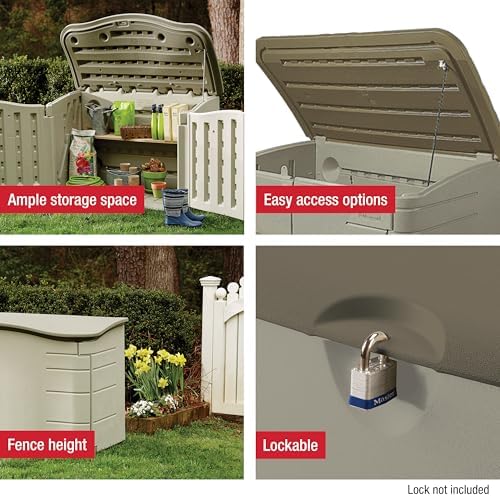 Rubbermaid Small Horizontal Resin Outdoor Storage Shed With Floor (4.5 x 3 Ft) Weather Resistant, Beige/Brown, Organization for Home/Backyard/Pool Chemicals/Toys/Garden Tools/Porch/Patio Cushions - Image 6