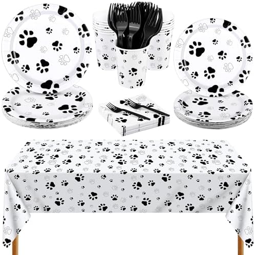 Kochorie 121 Pieces Black Dog Paw Print Party Supplies Tableware Set by Kochorie