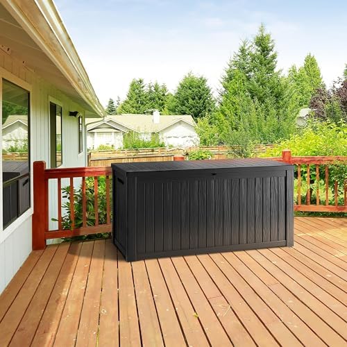 Outdoor Storage Box, 270 Gallon Waterproof Deck Box, Super-Sized Gas-Spring Resin Trunk for Large Seat Pillows, Heavy-Duty Lockable Backyard Storage Sofa, Garden Lawn, Black - Image 4