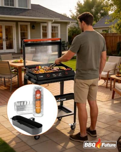 BBQ Future Grease Cup with 20 Pack Aluminum Foil Liners for Blackstone 22 Inch Electric Griddle, Grease Catcher Drip Pan Tray Replacement for 17" & 22" Electric Griddle Models 8001, 8003, 8000, 8005 - Image 6