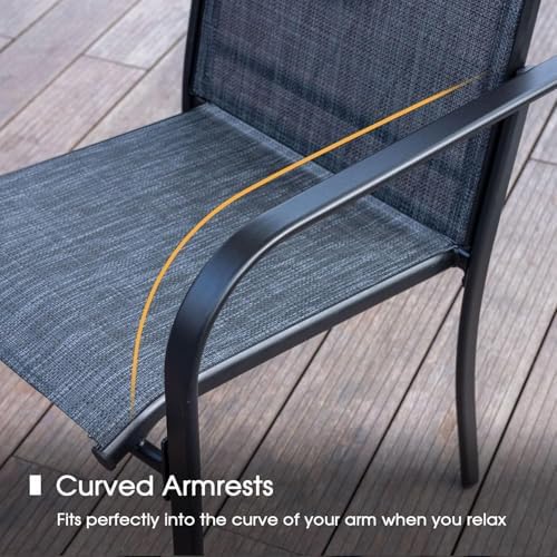 VICLLAX Patio Dining Set for 6, Outdoor Furniture Set Includes 47.2" Round Patio Table and 6 Patio Sling Chairs, Grey Tabletop and Grey Fabric - Image 4
