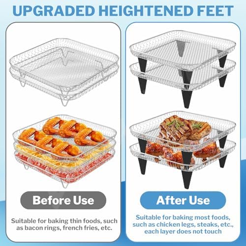 Air Fryer Accessories with 8pcs Foot Cover - 8" Square 3 Stackable Dehydrator Racks Fits 5.8 QT Air Fryer Racks for Cosori, Instant Vortex, Nuwave, Ninja Foodi Grill 304 Stainless Steel - Image 2