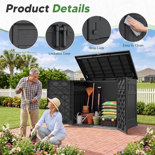 Large Outdoor Storage Box 51 Cu Ft with Pneumatic Hydraulic Lid,Horizontal Outdoor Storage Shed - Easy to Assemble, Waterproof Outdoor Storage Cabinet for Garden - Image 2
