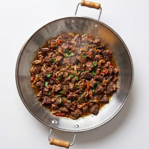 Hakan Stainless Steel Sauté Pan | Frying Pan with Wooden Handles | Barbeque Plate, Wide Shallow Cooking Pan for Stir Fry, Outdoor Cooking BBQ Cookware Pan, Skillet (X-Large 20.7 in) by HAKAN