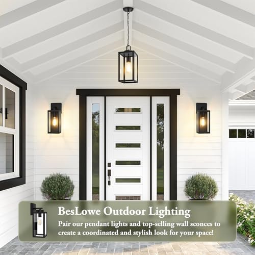 BesLowe Outdoor Pendant Light, Modern Hanging Lantern for Porch, Black - Image 6