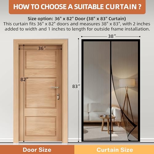 METAONLY Magnetic Screen Door Mesh, Works for Patio, Sliding Door, Keeps Bug Mosquito Out, Fresh Air Flow, Fits 36" x 82" Door - Curtain Size 38" x 83", Black - Image 2