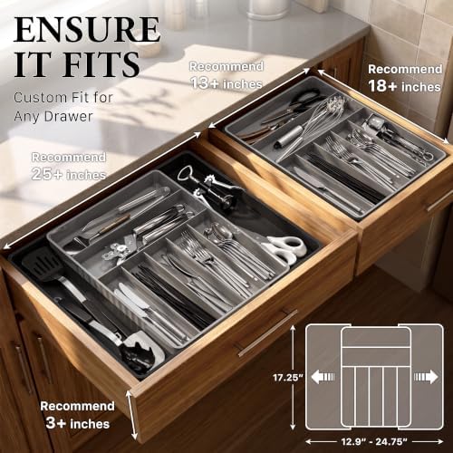 Simple Houseware Expandable Kitchen Drawer Flatware Organizer, Black/Gray - Image 3
