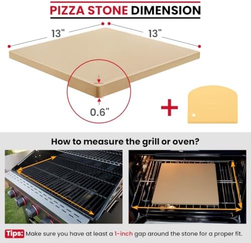 Unicook 13" x 13" Square Pizza Stone for Oven Grill, Baking Stone for Bread - Image 2