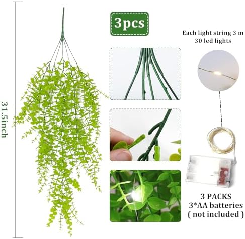 RECUTMS Artificial Hanging Plants Wall Decor Faux Draping Plant with Lights - Image 2