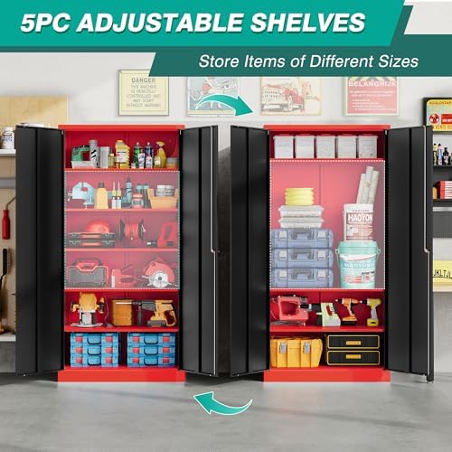 SISESOL Wide & Deep Metal Storage Cabinet with 5 Shelves,72" Tall Red Garage Storage Cabinet with Lock,Metal Cabinets with Locking Doors,Lockable Steel Cabinets for Home,Office,Shop,Garage,72x36x18 - Image 5