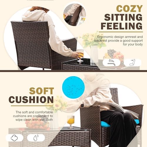 Homall 4 Pieces Patio Rattan Chair Wicker, Outdoor Indoor Use Backyard Porch Garden Poolside Balcony Furniture Sets (Blue) - Image 2