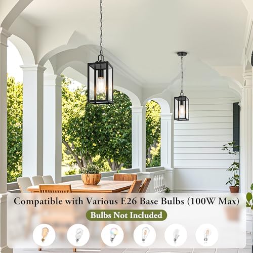 BesLowe Dusk to Dawn Outdoor Pendant Light for Porch Gazebo, Black - Image 5