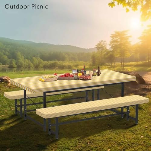 CAPSCEOLL Fitted Picnic Table Cover with Bench Covers 6ft - Yellow White - Image 6