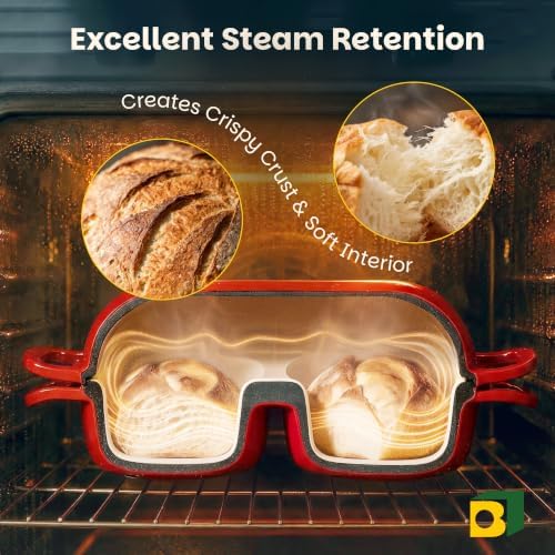Double Dutch Oven for Sourdough Bread Baking, Cast Iron Dutch Oven [Red] - Image 3