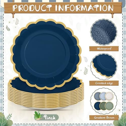96 Pcs Dusty Blue Sage Green Paper Plates 9 Inch Scalloped - Image 3