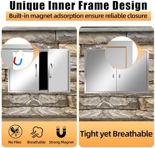 BBQ Access Double Doors 33Wx23H Flush Mount Stainless Steel Outdoor Kitchen Door for Outside Cabinets and BBQ Island - Image 5