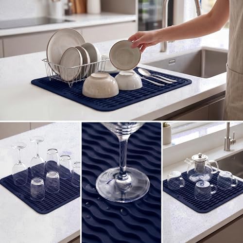 MicoYang Silicone Dish Drying Mat for Multiple Usage,Easy clean,Eco-friendly,Heat-resistant Silicone Mat for Kitchen Counter or Sink,Refrigerator or Drawer liner Navy Blue M 12 inches x 12 inches - Image 4